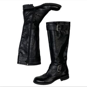 Franco Sarto Boots Leather Mid Calf Black Buckles 8.5M